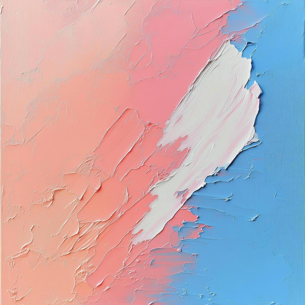 Abstract artwork featuring textured blue and pink sections with a white horizontal stripe photo