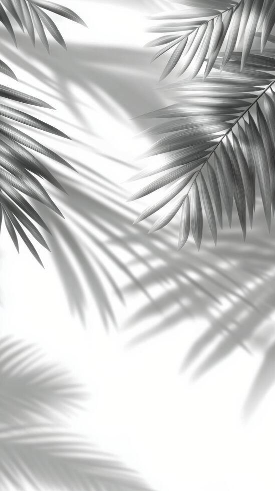 Soft shadows of palm leaves create a serene atmosphere in a sunlit indoor space photo