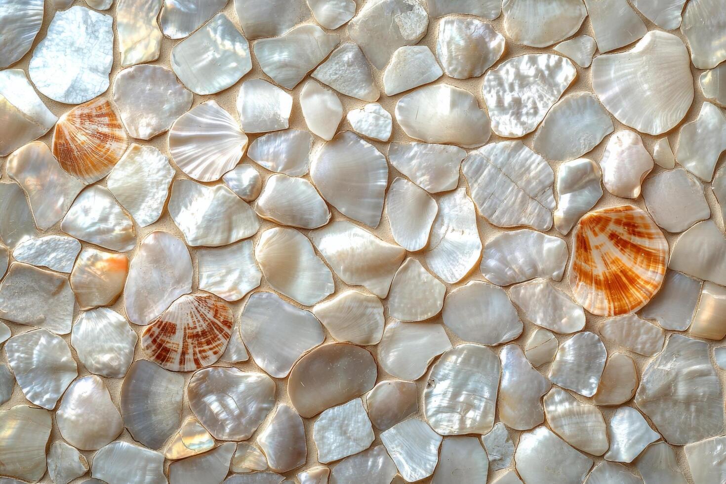 Natural seashells arranged artistically on a smooth surface creating a serene coastal atmosphere photo
