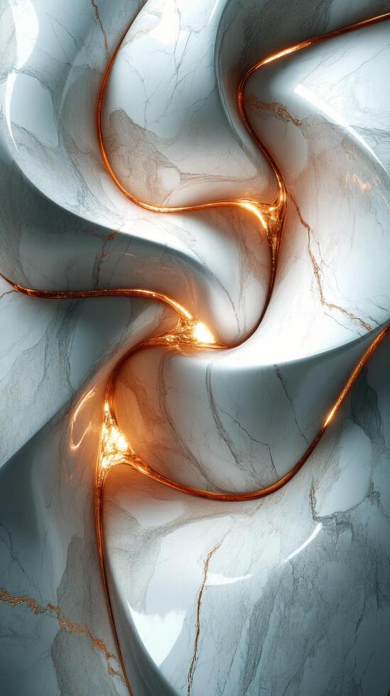 Elegant marble sphere resting on a polished surface with golden veins and reflections photo