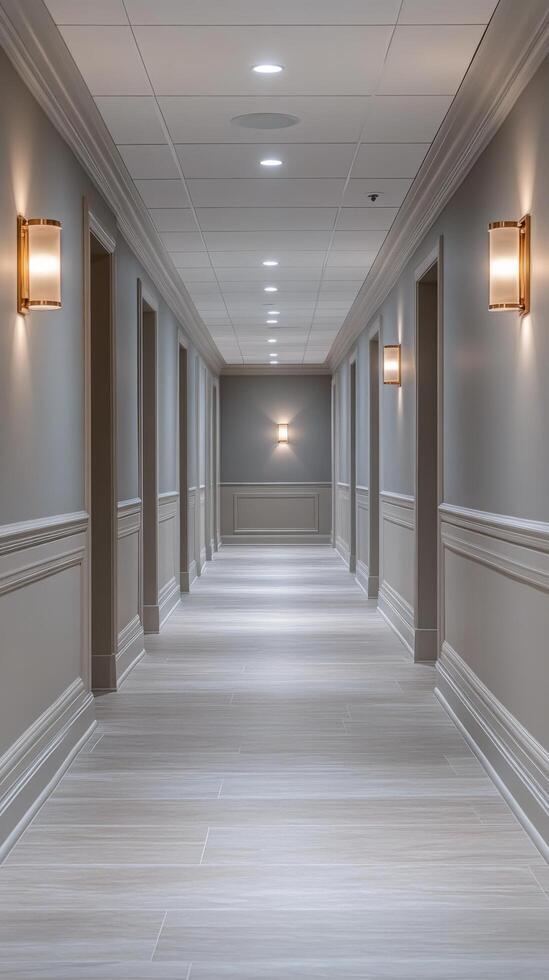 Bright and modern hallway with elegant lighting in a contemporary building during the day photo