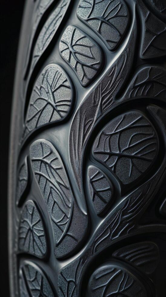 Close up of tire tread with water droplets highlighting texture and performance features photo