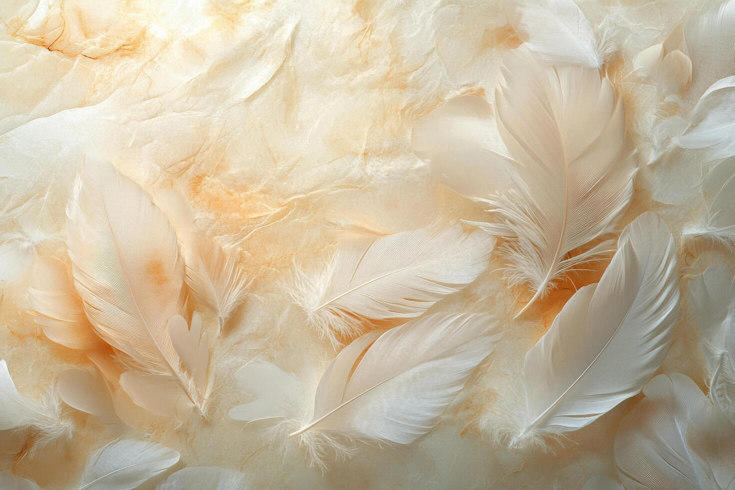 Soft ivory feathers layered delicately on a muted background creating a serene visual effect photo