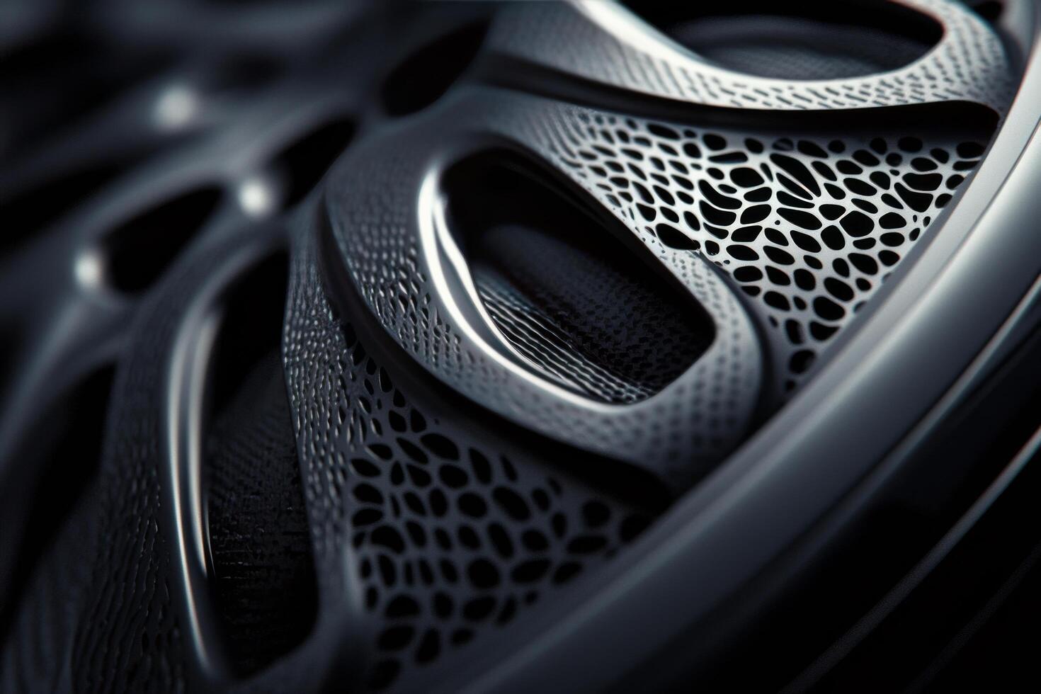 Close up of a modern alloy wheel design showcasing intricate details and textures photo