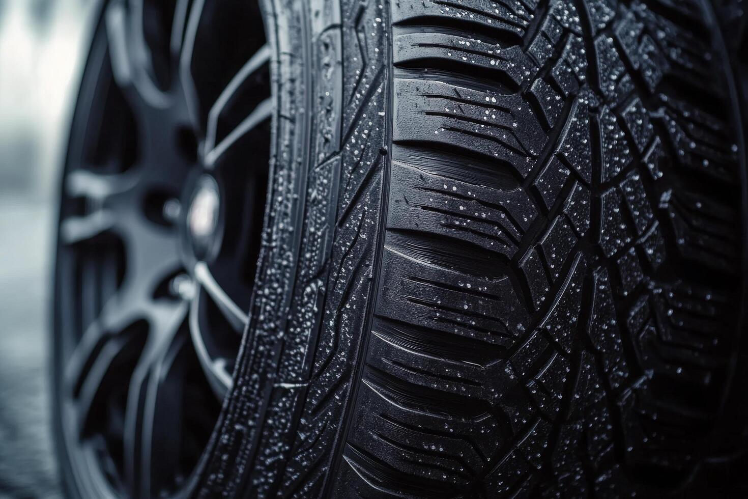Close up of a modern alloy wheel design showcasing intricate details and textures photo