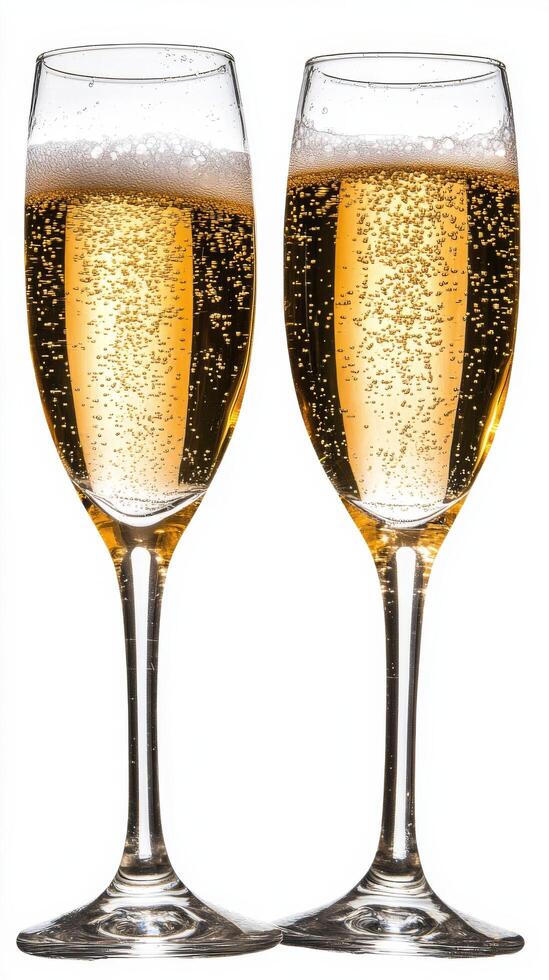 Elegant champagne flutes filled with sparkling beverage during a celebration in clear light photo
