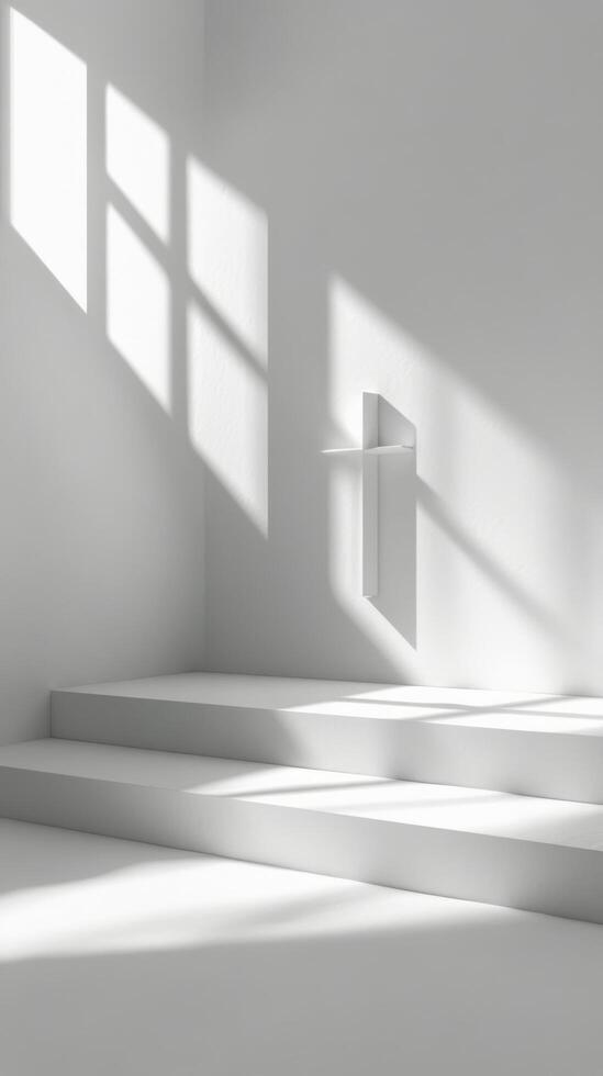 Simple staircase and light play in a minimalist interior architectural design photo