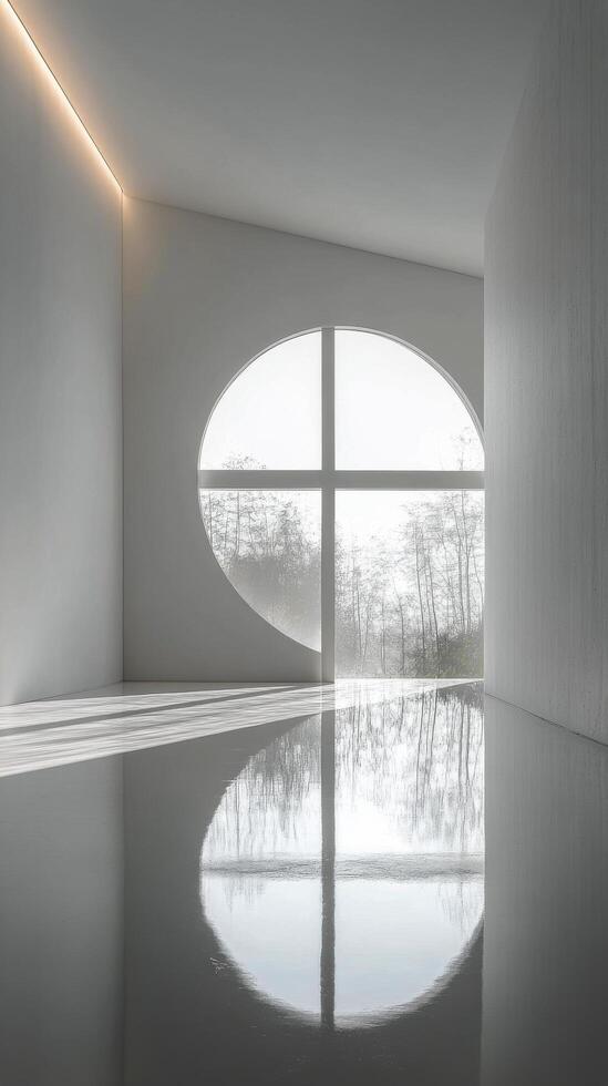Simple staircase and light play in a minimalist interior architectural design photo
