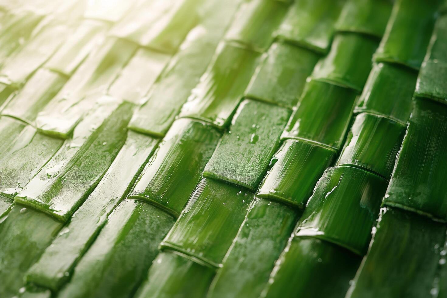 Freshly woven bamboo leaves arranged neatly on a surface under soft natural light photo
