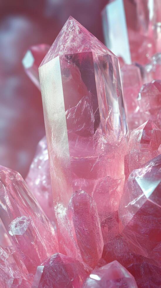 Pink crystal formations shine brightly in a natural setting, showcasing unique geological features photo