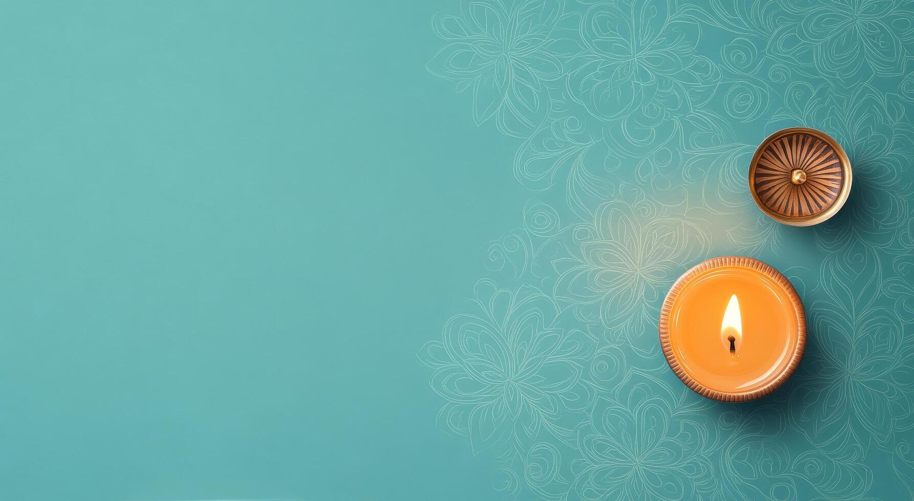 Candles and flowers on a turquoise surface creating a serene atmosphere for relaxation photo