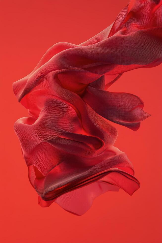 Flowing red fabric against a warm orange background creates a dynamic visual experience photo