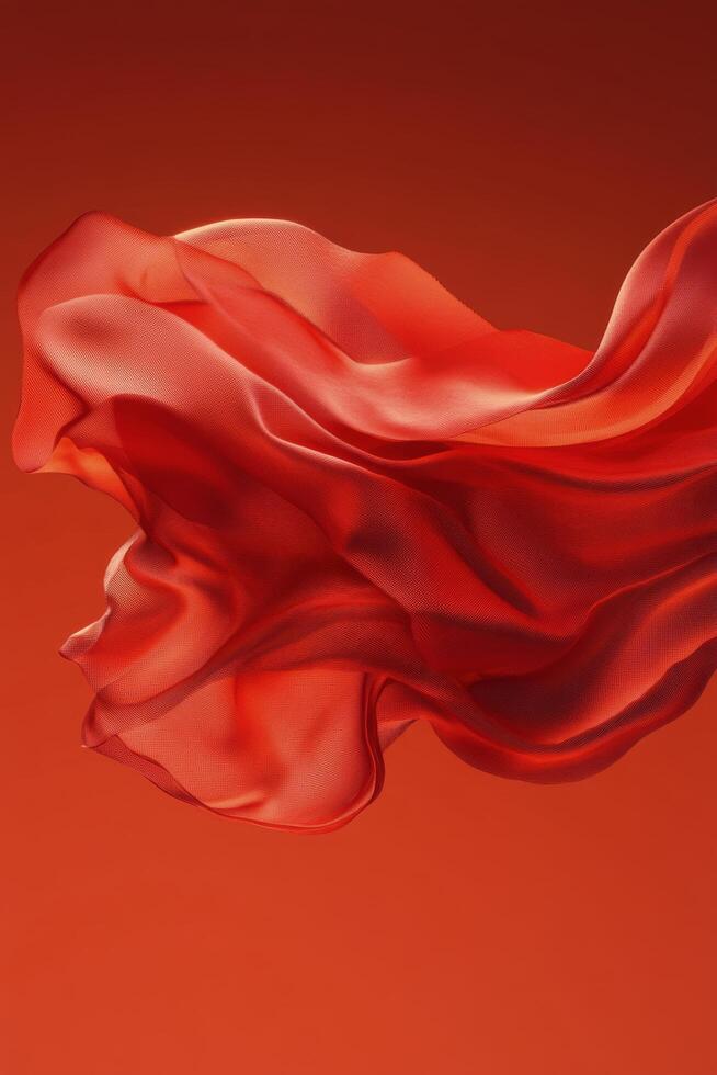 Flowing red fabric against a warm orange background creates a dynamic visual experience photo