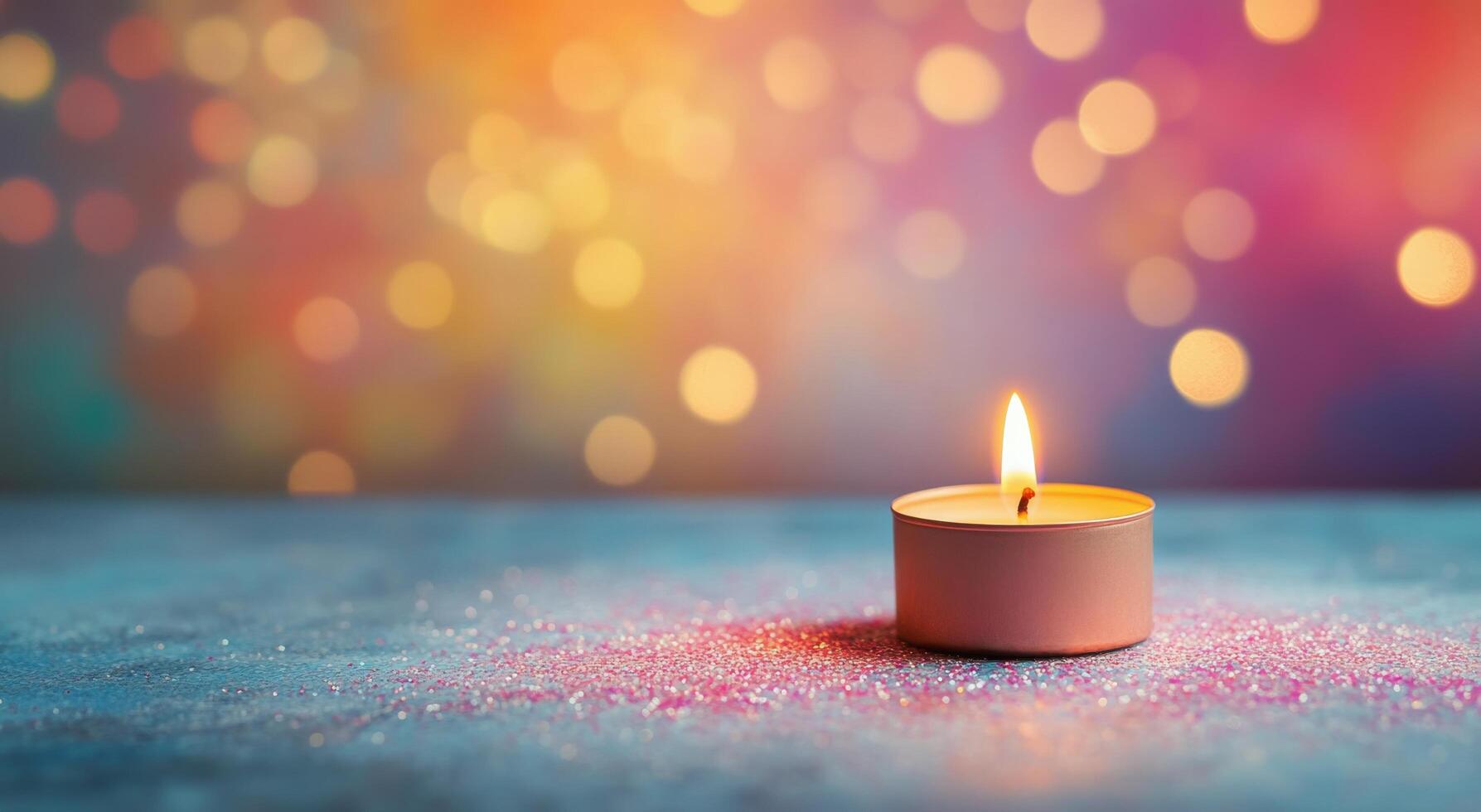 Candlelight shines softly on intricate mandala design during festive celebration photo
