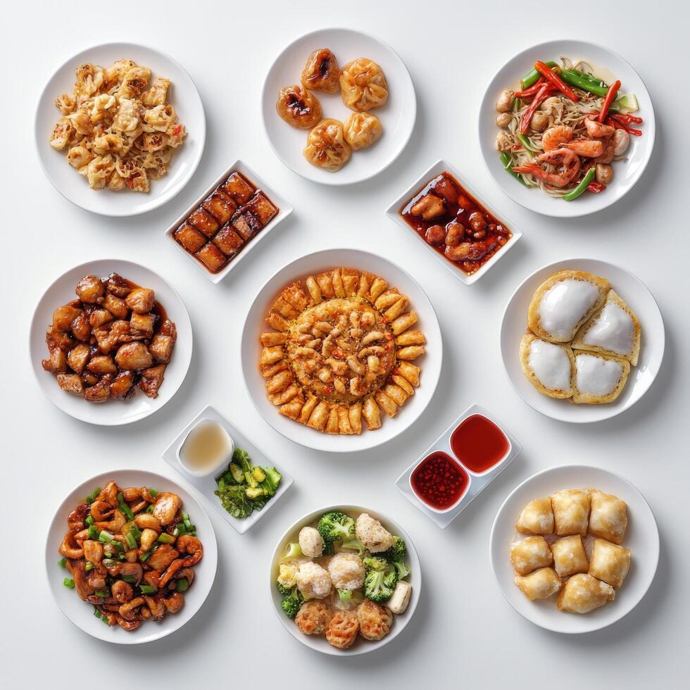 Variety of dim sum dishes arranged beautifully on a table for a delightful dining experience photo
