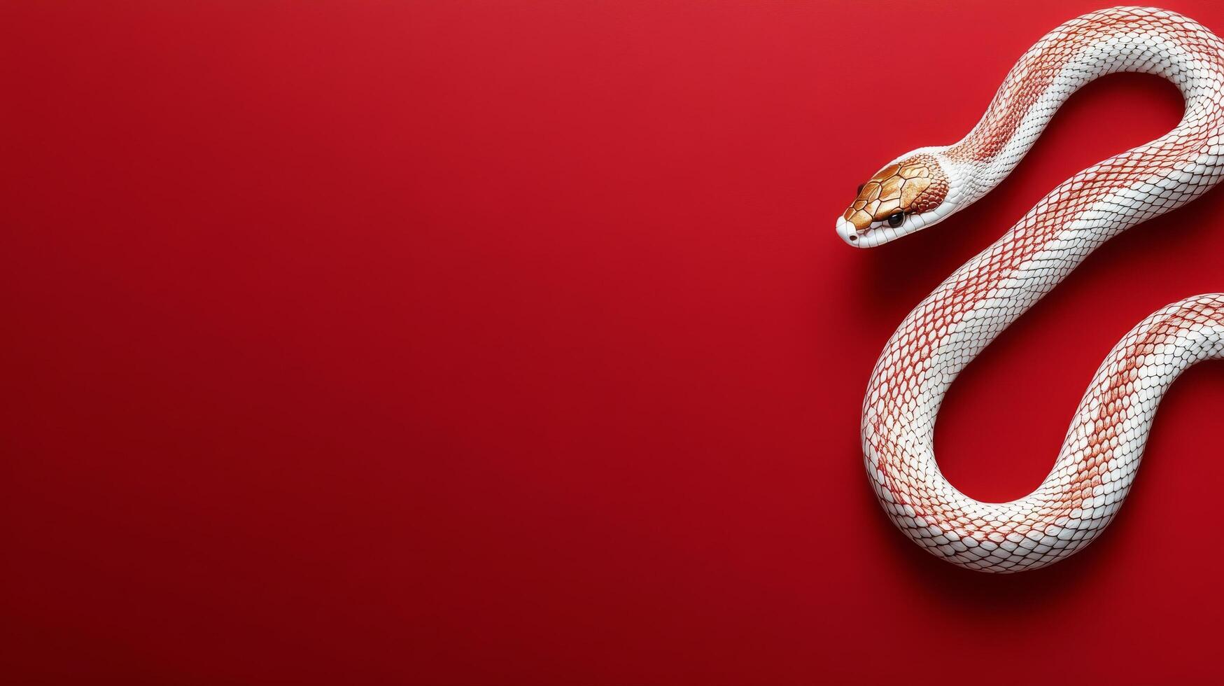 Two golden snakes entwined on vibrant red background creating a striking contrast photo