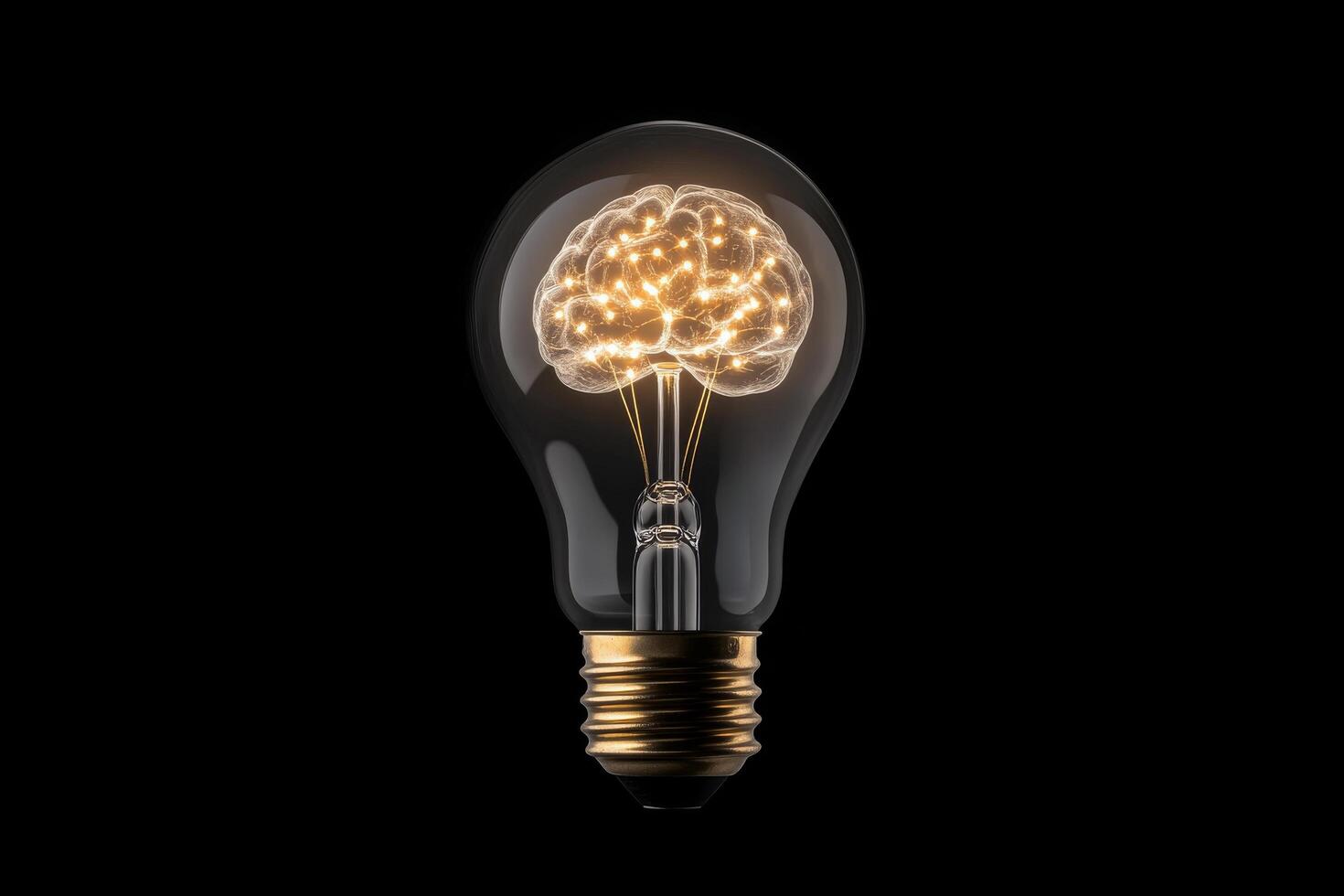 Light bulb with a glowing brain inside symbolizes creativity and innovative thinking photo