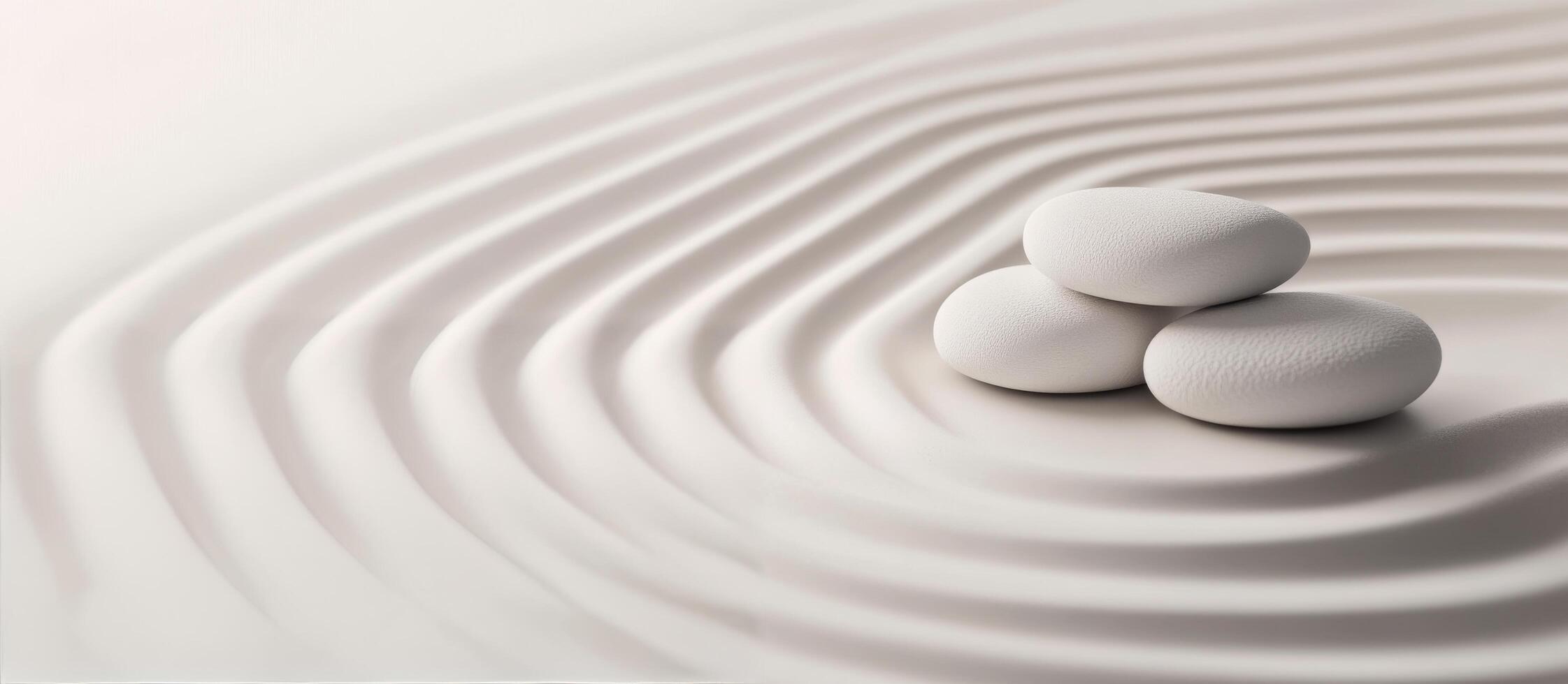 Stones balanced on a serene sand landscape evoking tranquility and mindfulness photo