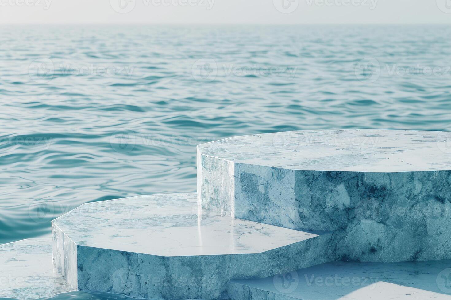 A detailed 3d rendering of a podium located in the middle of the ocean photo