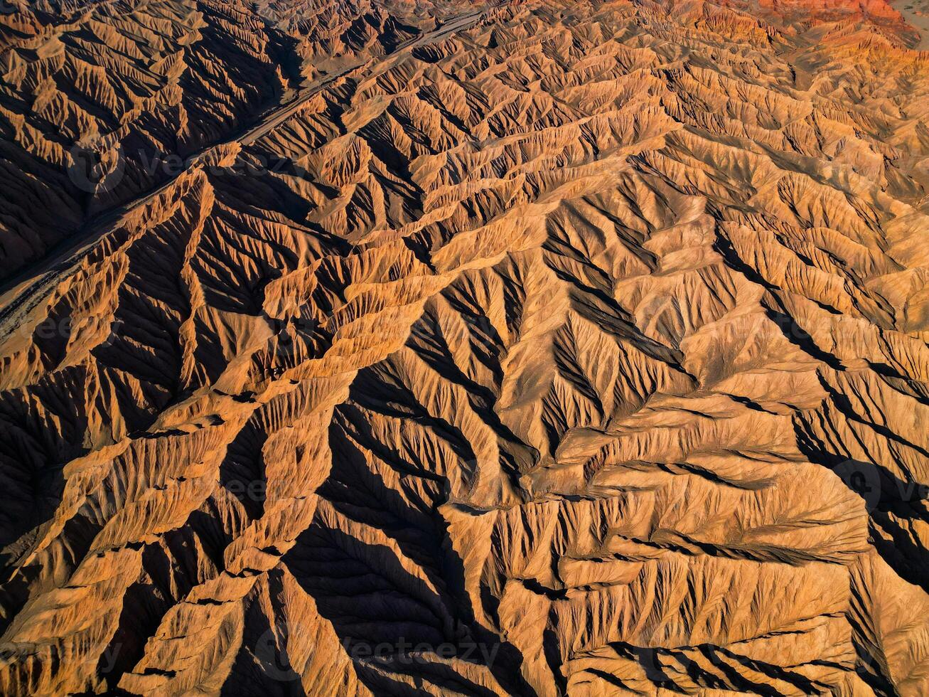 Aerial view of the Flaming Mountains in Turpan, western China. The silk road. photo