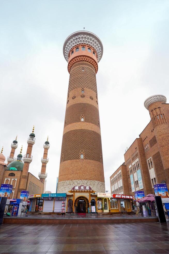 Urumqi, Xinjiang - June 21, 2024 -Scene of International Grand Bazaar Xinjiang, an Islamic bazaar, the most famous landmark in Urumqi, China. photo