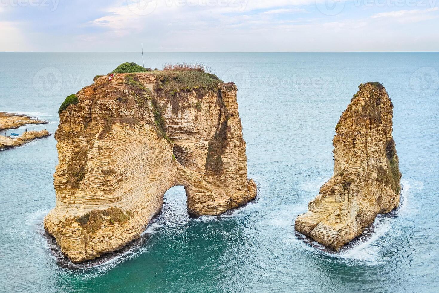 Pigeon Rocks in Raouche is the main attraction in the city of Beirut, the capital of Lebanon. photo