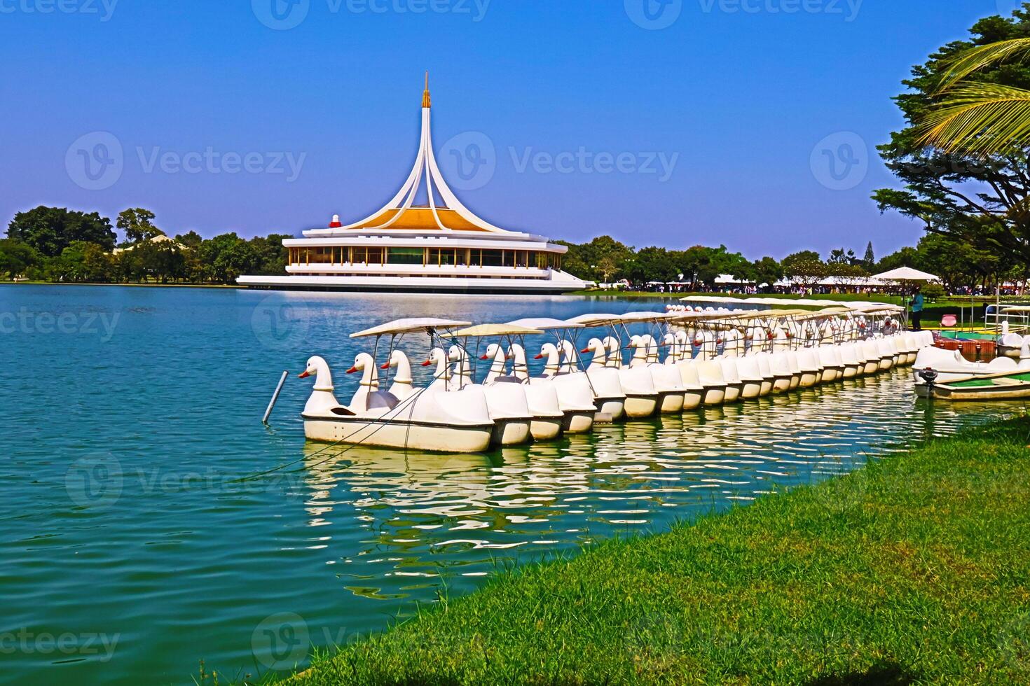 Beautiful Thai architecture in the middle of the water in the Royal Park Rama IX, photo