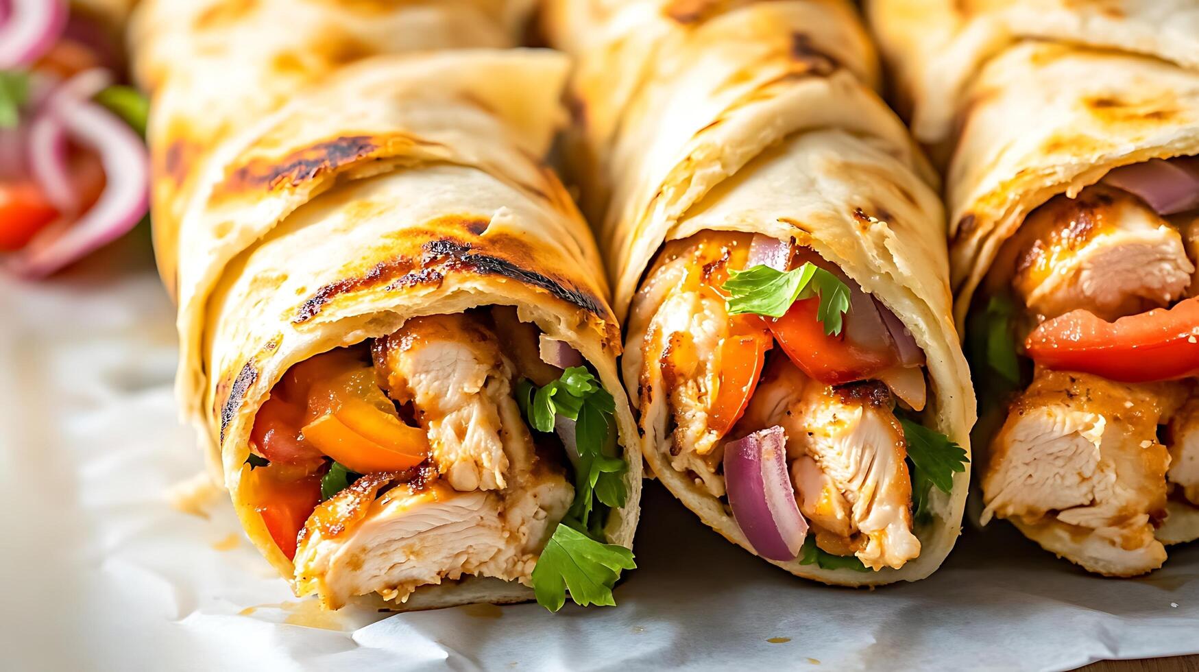 Sliced Shawarma Wrap with Crispy Chicken and Herbs photo