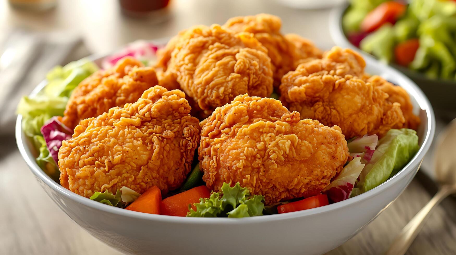 Delicious Fried Chicken Served with Fresh Vegetables photo