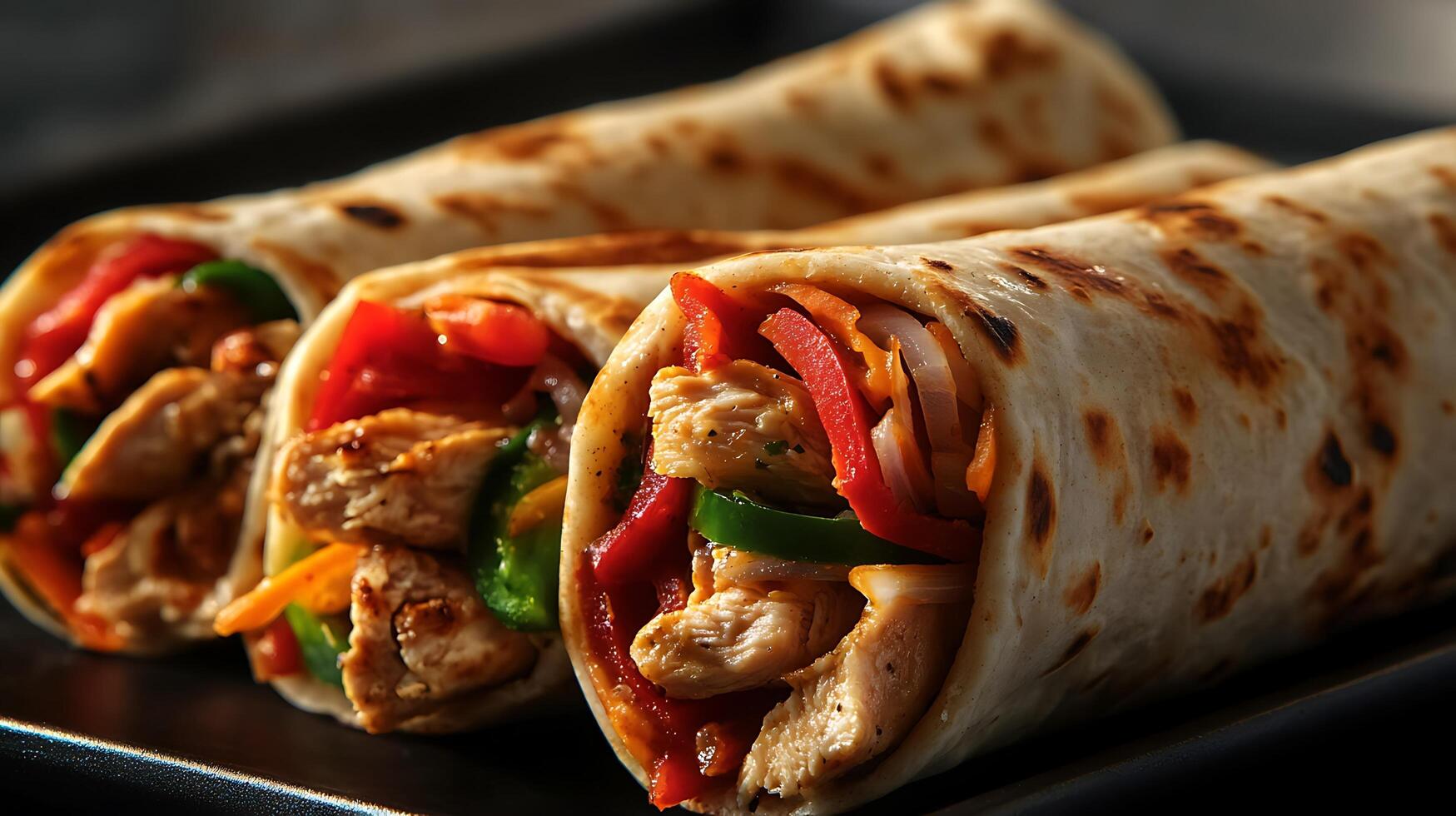 Chicken Shawarma Plated on a Rustic Wooden Board photo