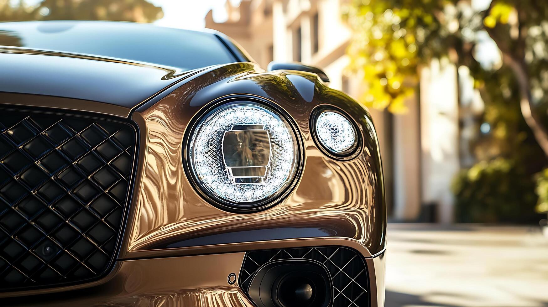 Detailed front view of a high-performance car headlight illuminating the road ahead photo