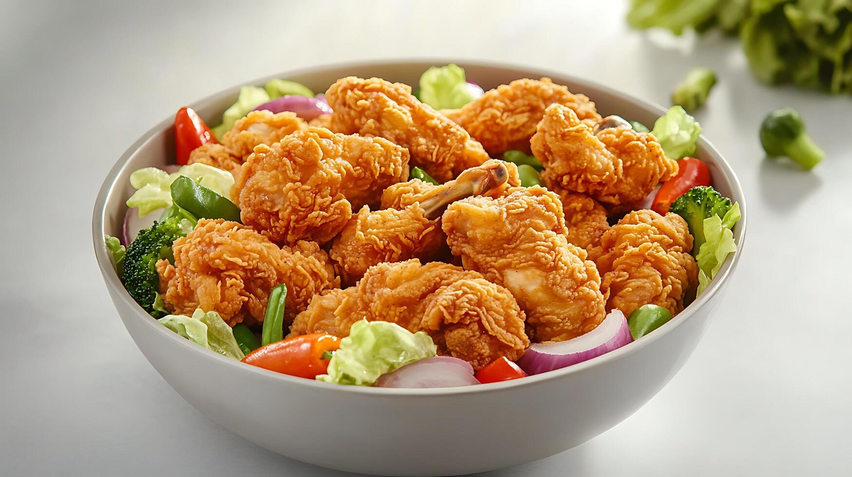 Delicious Fried Chicken Served with Fresh Vegetables photo