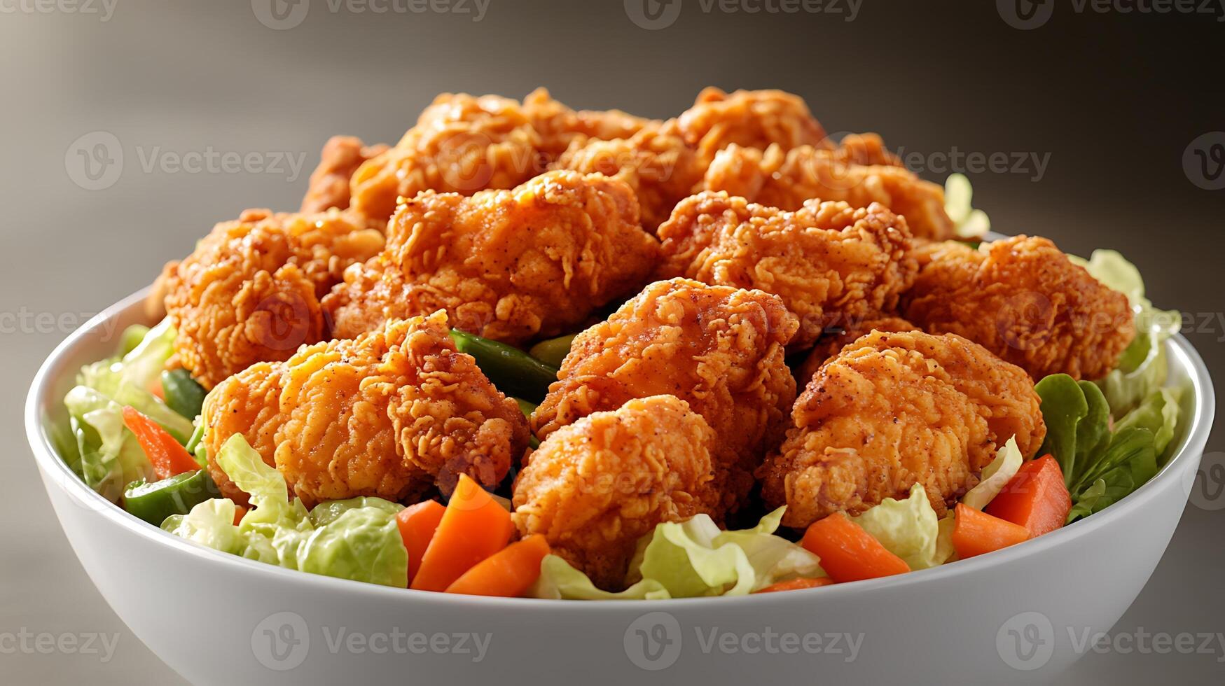 Crispy Fried Chicken Bowl with Fresh Vegetables photo