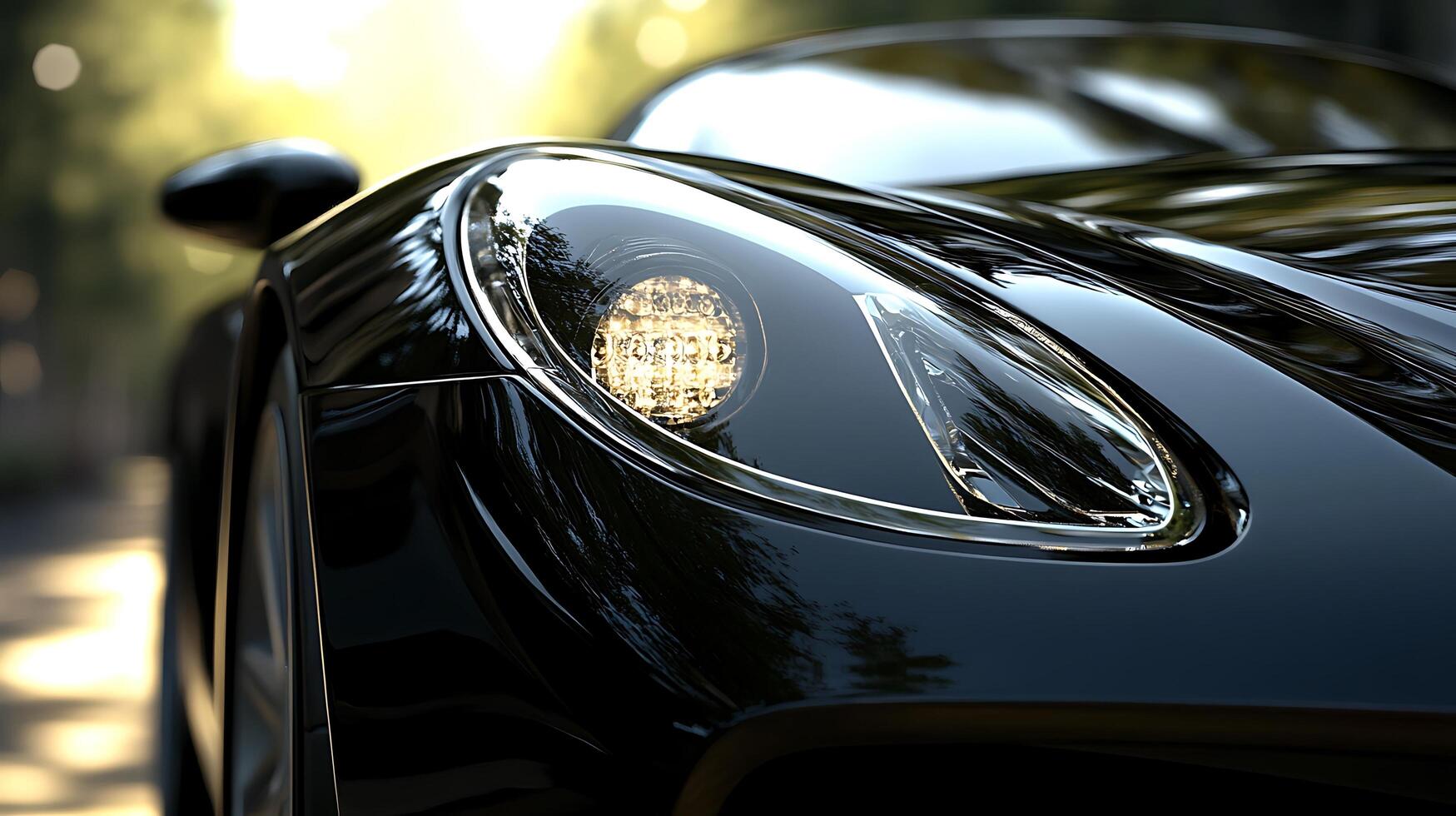 Detailed front view of a high-performance car headlight illuminating the road ahead photo