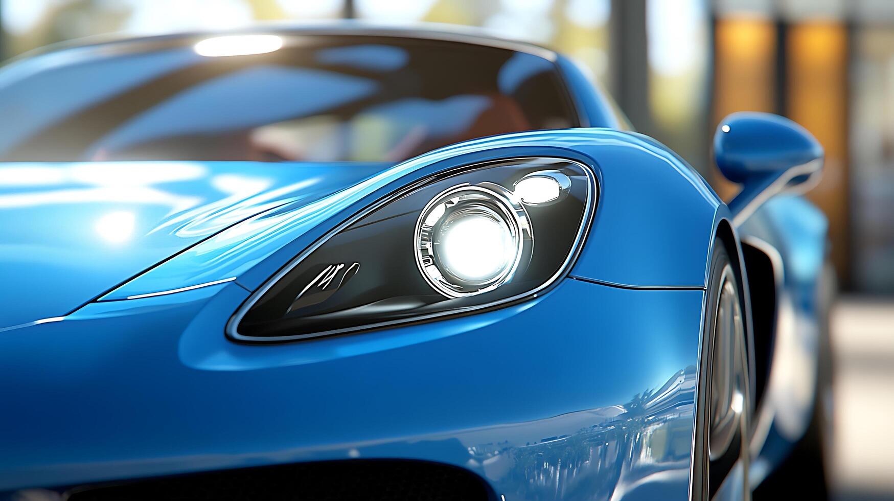 Detailed front view of a high-performance car headlight illuminating the road ahead photo