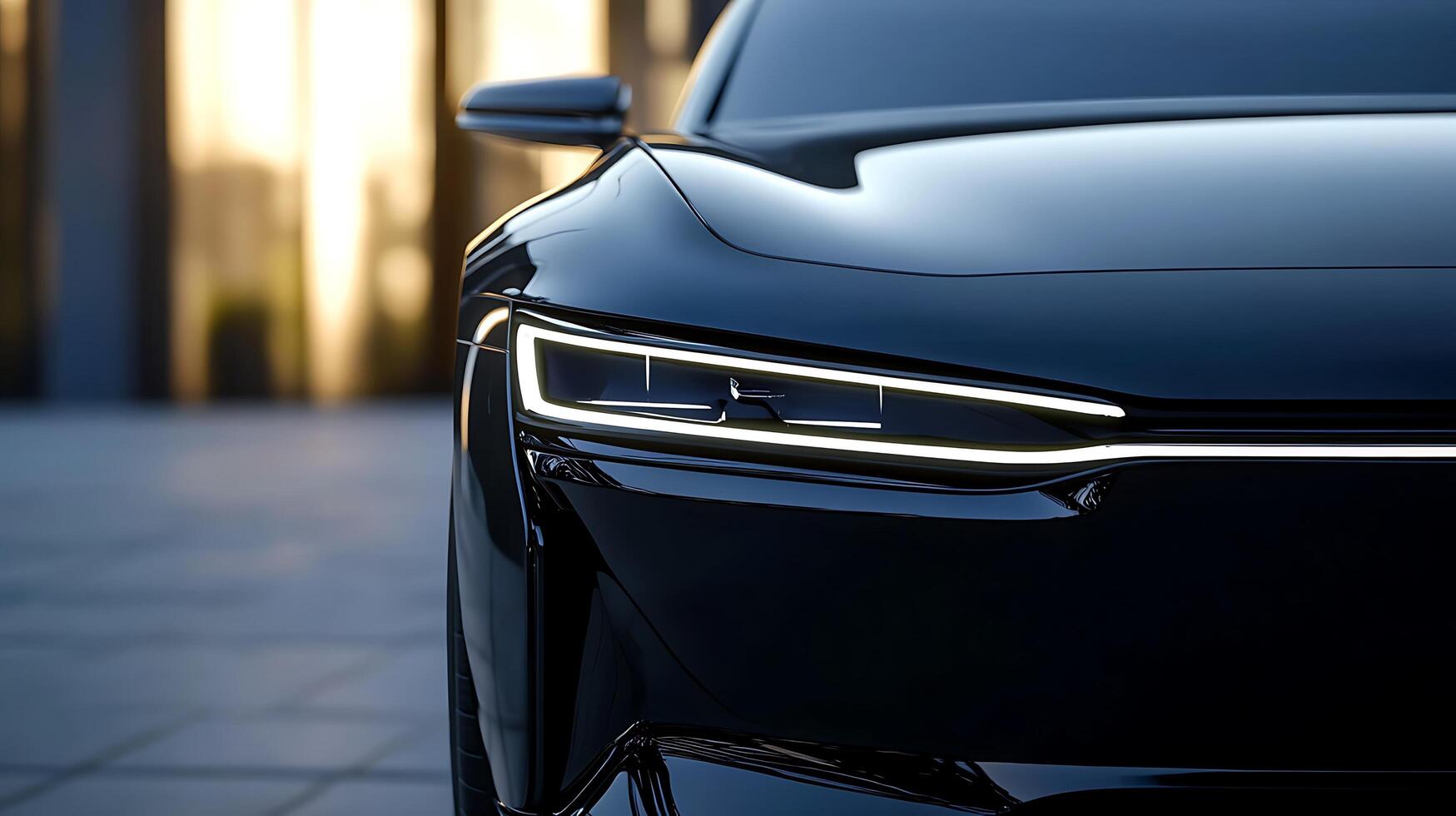 Detailed front view of a high-performance car headlight illuminating the road ahead photo