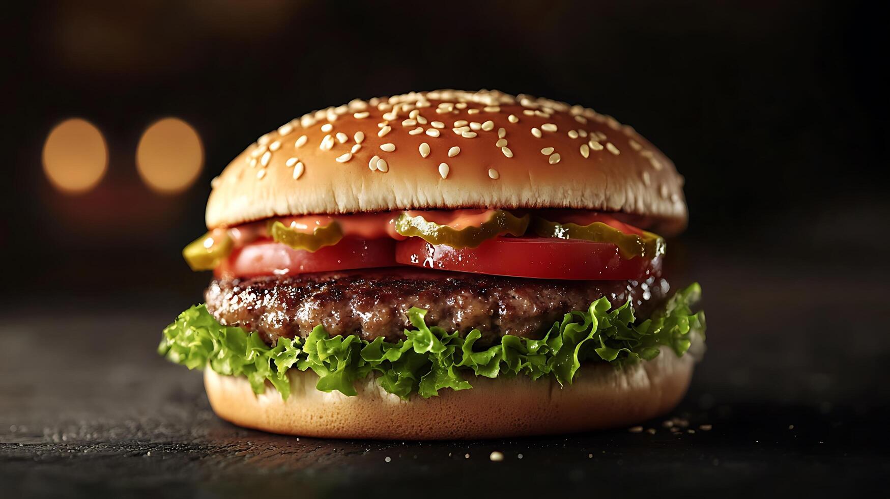 A hamburger with a green lettuce and onions on it photo