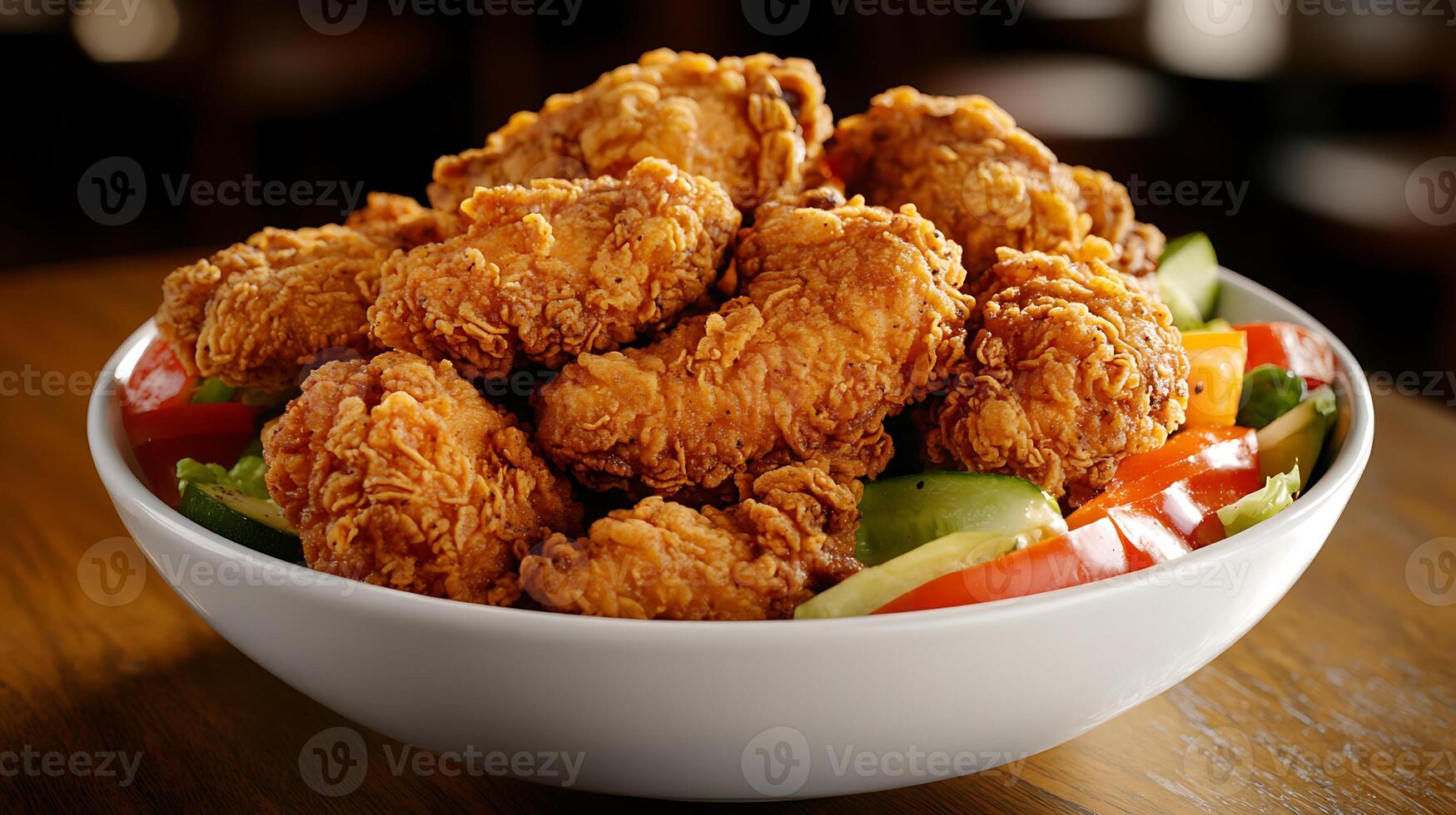 Crispy Fried Chicken Bowl with Fresh Vegetables photo