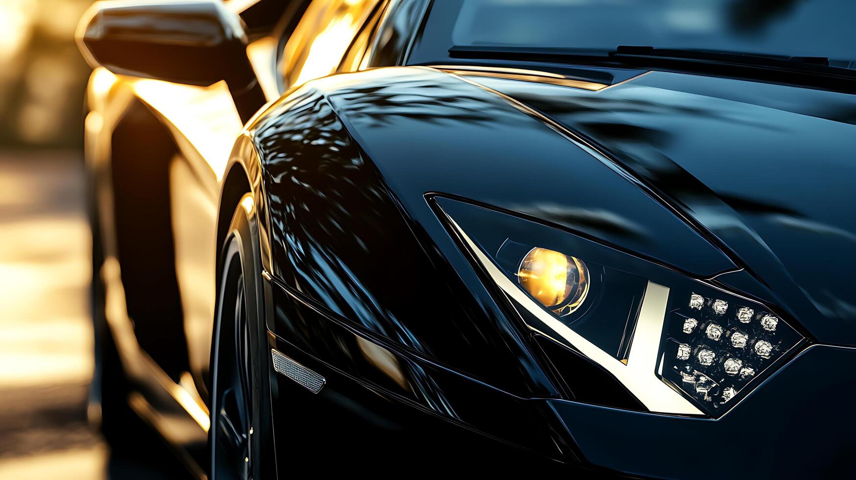 Detailed front view of a high-performance car headlight illuminating the road ahead photo