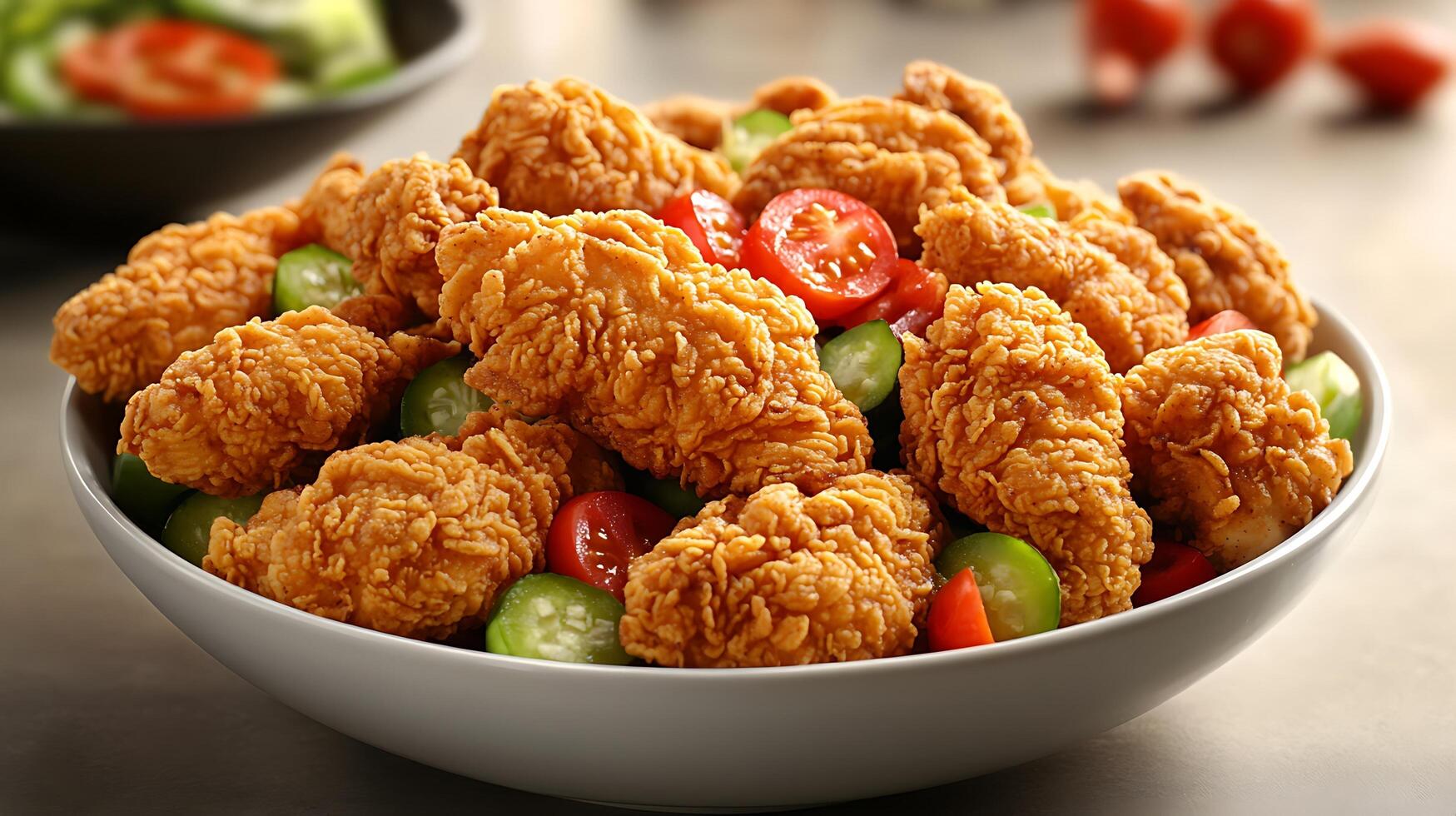 Delicious Fried Chicken Served with Fresh Vegetables photo