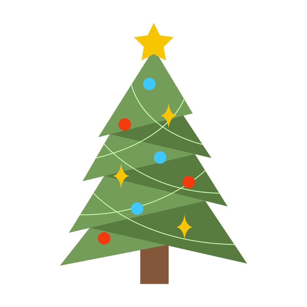 Beautiful Christmas Tree Illustrations with Festive Decorations. vector