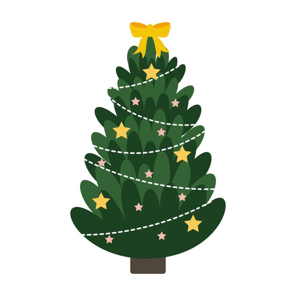 Beautiful Christmas Tree Decorations with Festive Lights and Ornaments. vector
