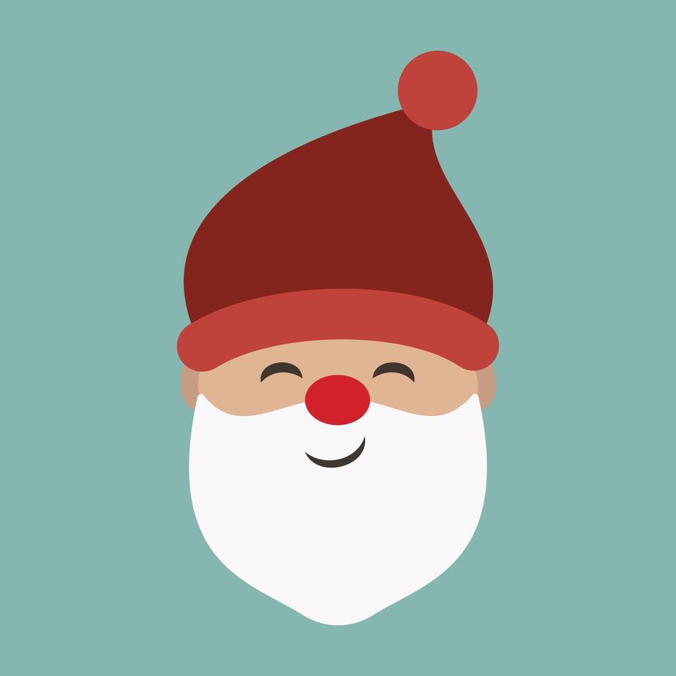 Flat illustrations of simple Santa Claus faces in festive Christmas style vector