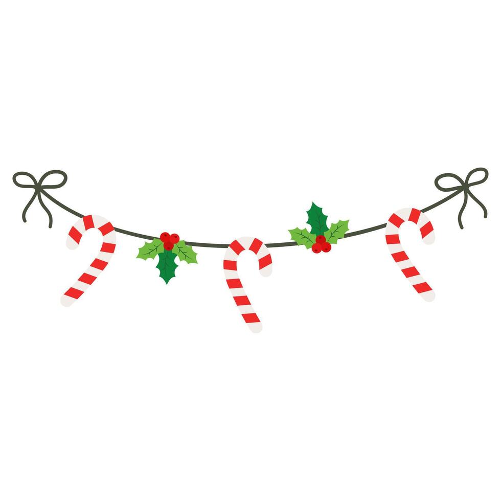 Christmas-themed garlands and banners with festive patterns and New Year party flags and lights vector