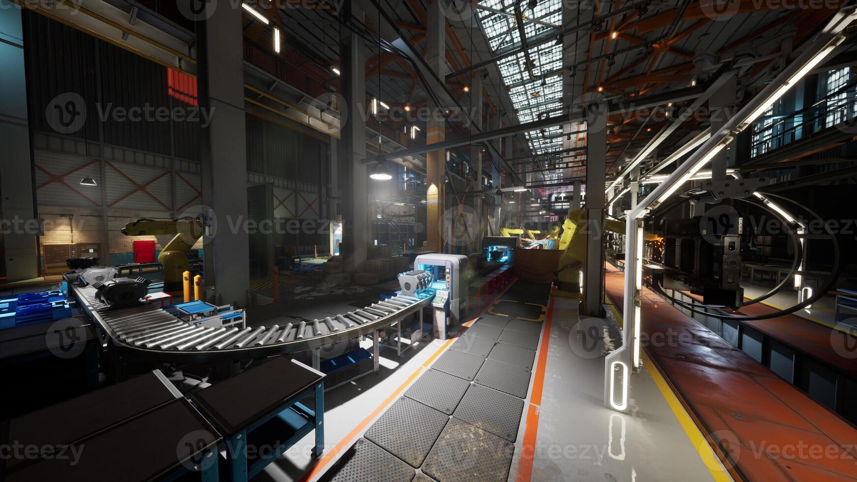 Conveyor belt transporting products in a modern factory during the daytime photo