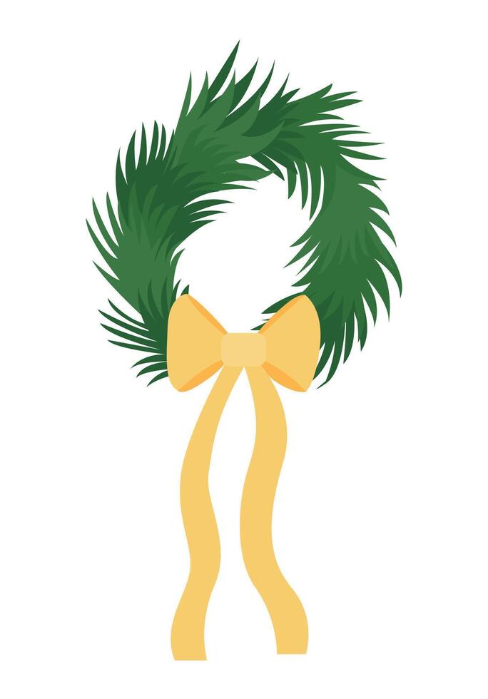 Christmas wreath with ribbon bow flat illustration vector