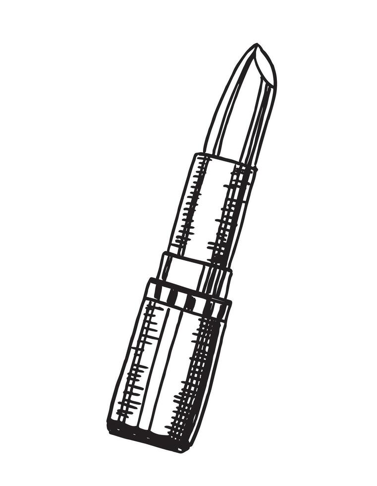 Lipstick hand drawn illustration. Female makeup accessory - lipstick sketch illustration. For print, web, mobile and infographics. vector
