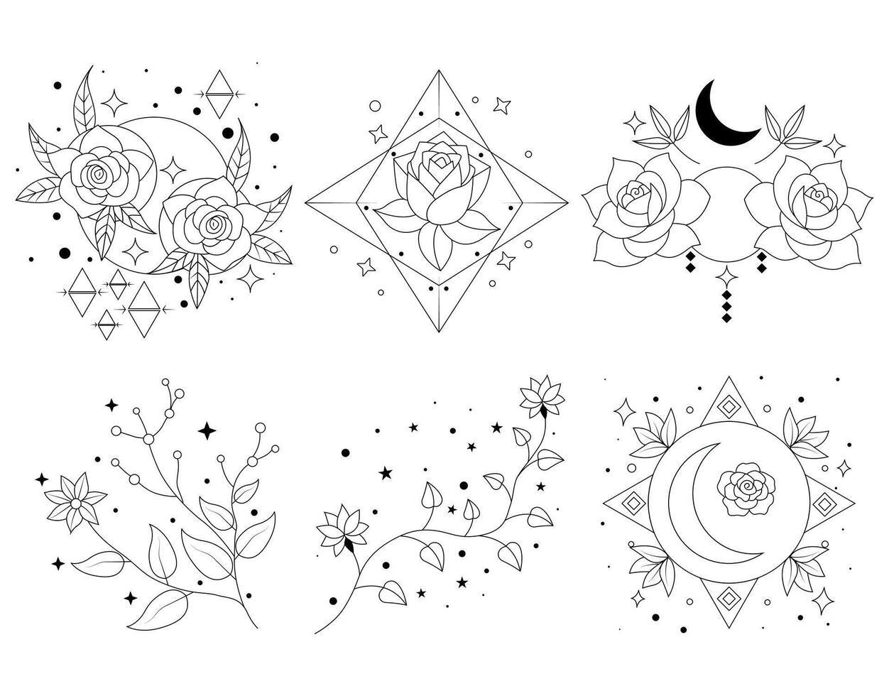 Mystical Floral and Moon Patterns vector