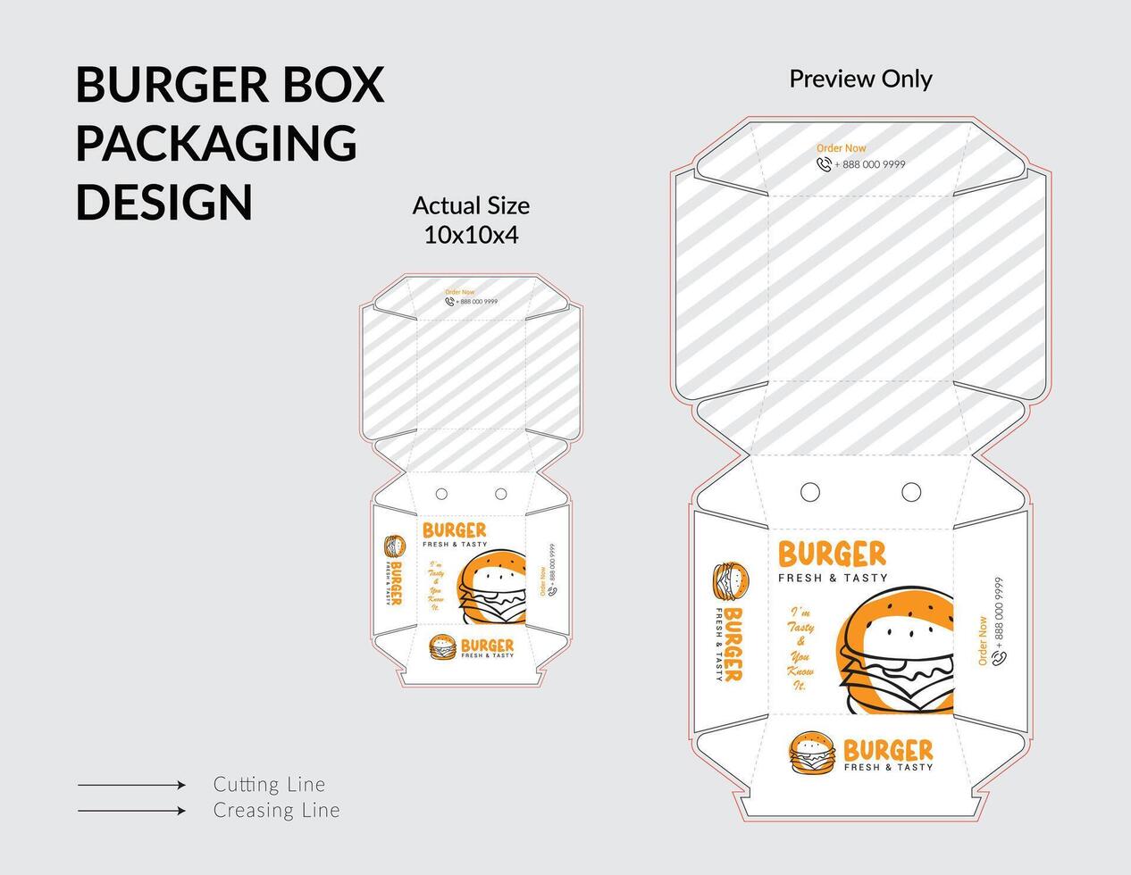 Burger box design, unique ready box template design, burger box die line vector