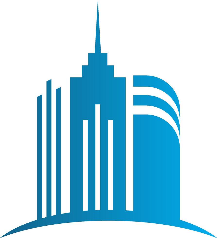 A blue skyscraper logo with a blue line vector